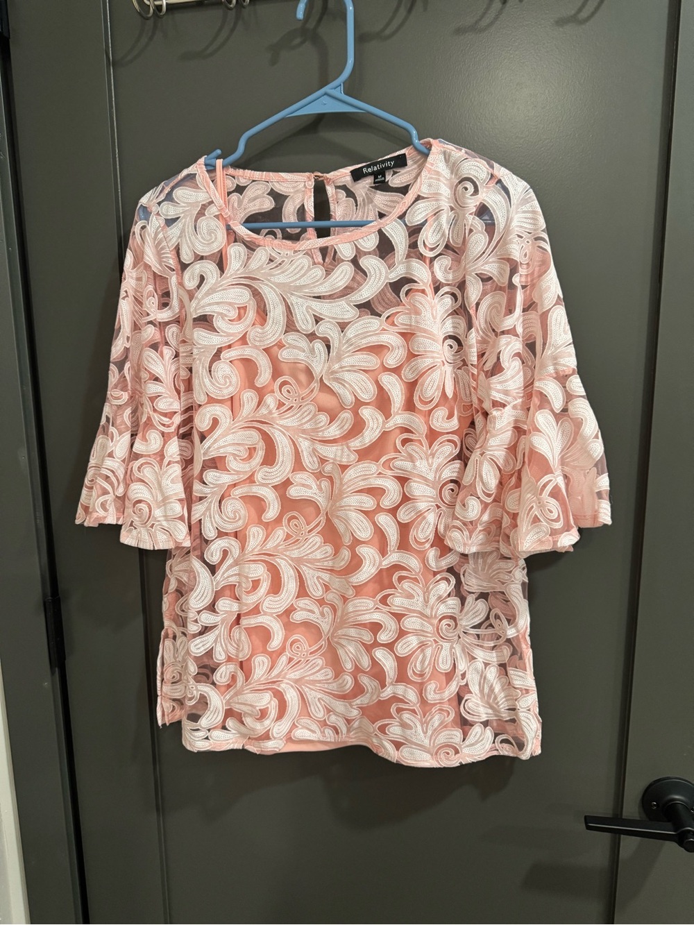 Relativity Blush Pink Floral Lace Overlay Short Sleeve Blouse